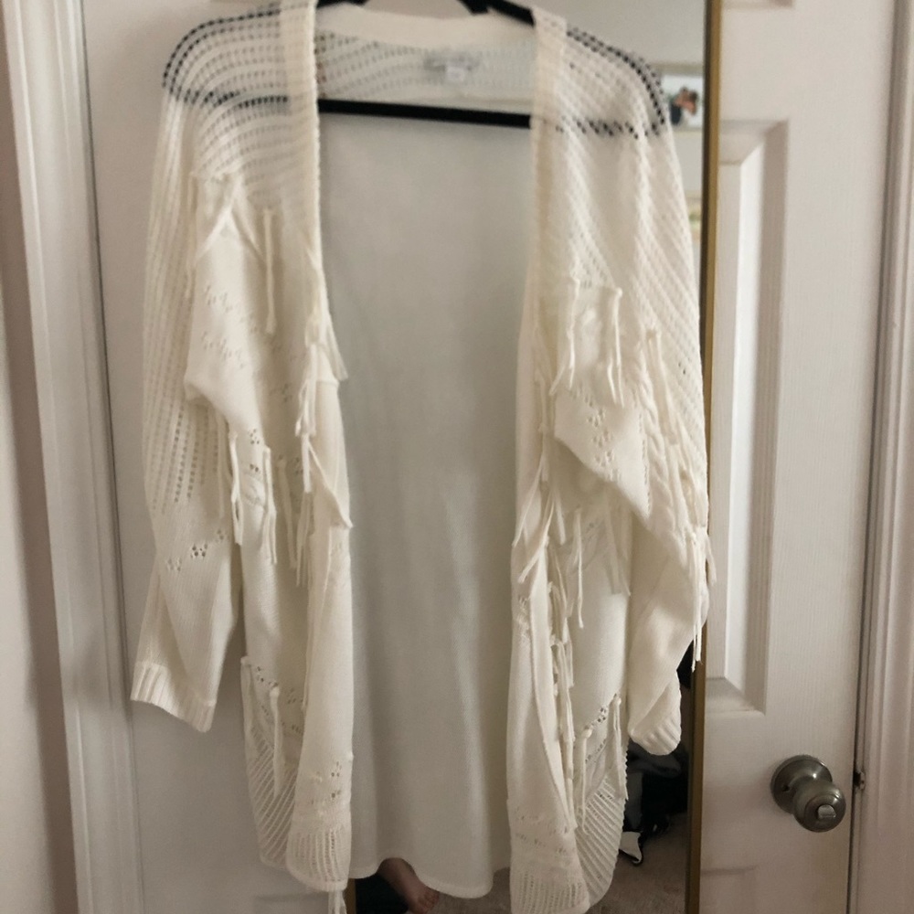 White fringe sweater